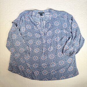 Faith & Zoe Womens 2X Blouse Mandala Print Split Neck Pull Over L/S Elastic Cuff